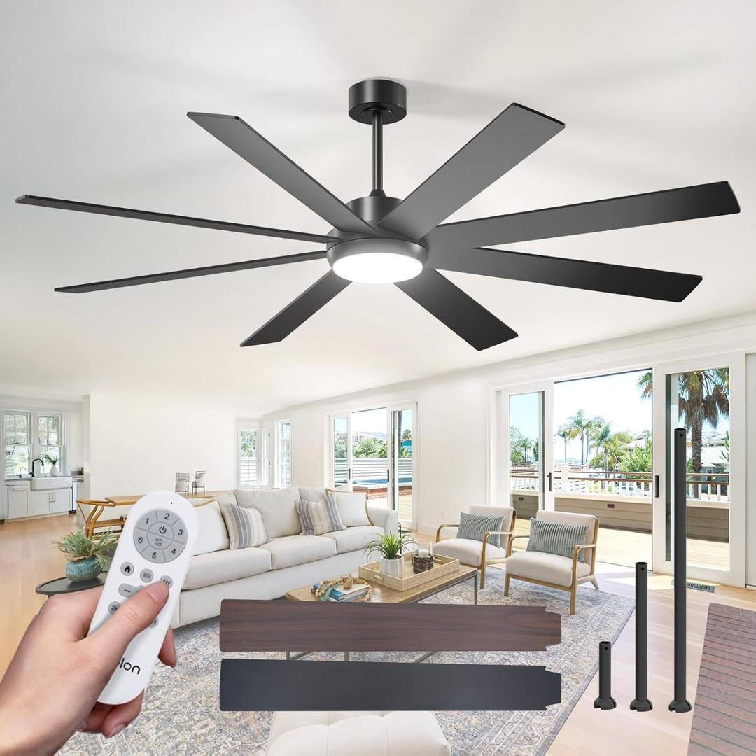 addlon 72 Inch Large Ceiling Fans with Lights, Black Ceiling Fan with Remote Control, Reversible, 5CCT, Dimmable, DC Motor, Modern Ceiling Fan for Living Room, Kitchen, Patio Indoor/Outdoor Use