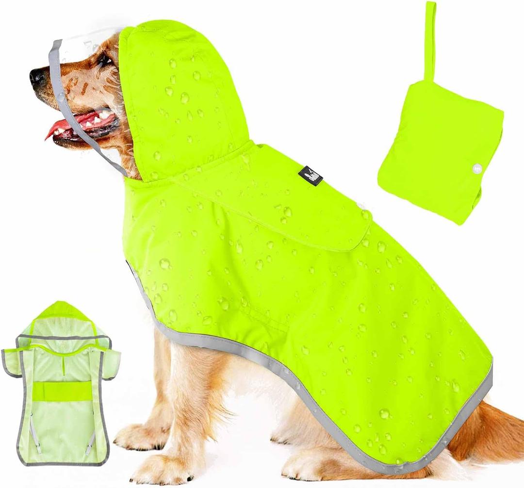 Lukovee Dog Raincoat, Adjustable Dog Rain Jacket with Clear Hooded Double Layer for Large Medium Small Dogs Puppies, Waterproof Rain Coat Poncho with Reflective Storage Pocket & Rim (Green, XXL)