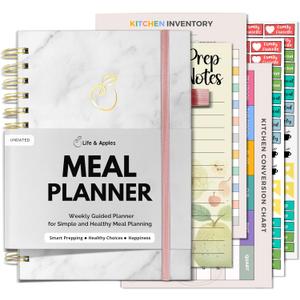 Life & Apples Meal Planner with Grocery List  Undated Weekly Menu & Meal Prep Notebook for Women & Men, Healthy Eating & Weight Loss Planner, 52-Week Spiral Bound Journal, Marble