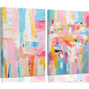 2Pcs Framed colorful abstract Wall Art College style girl art posters prints Modern Pastel texture Pictures Paintings Wall Decor for Girly Dorm Bedroom Living Room Decoration (16x24 Canva)