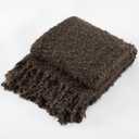 Knit Throw Blanket Fluffy Fuzzy Soft Lightweight Cozy Farmhouse Tassels Chunky Knitted Throws for Couch Sofa Bed (Brown, 50"x60")
