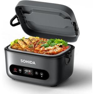 100W Cordless Electric Lunch Box for Adults & Men, Rechargeable Battery Powered Heated Lunch Box, 1.2L Portable Food Warmer Lunchbox with 5-Sided Heating for Work Car Outdoor Use (Gray)