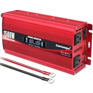 Cantonape 1500W Power Inverter 12V to 110V/120V Car Charger Converter with LCD Display, 3.1A Dual USB Ports 2 AC Outlets Car Adapter for RV, Truck, Solar, Off-Grid, Vehicle Red