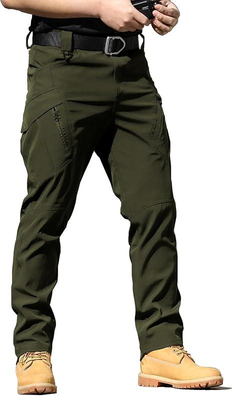 Men's Tactical Cargo Pants Stretch Ripstop Lightweight Waterproof Multi Pockets Work Hiking Outdoor Casual Pants, Green, Size L