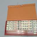 Portable Chinese Mahjong Set with 144 Mini Tiles, Travel Mahjong Game Set with 4 Clear Racks, 2 Dice & Spare Tiles, Compact Mahjong Board Game for Family, Outdoor Travel Gift (Ivory)