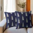 Miaoquhe Christmas Throw Pillow Covers 18X18 Inches Set of 2 White Christmas Tree Navy Blue Pillowcase Soft Cotton Linen Square Winter Xmas Cushion Covers for Home Sofa Patio Bedroom