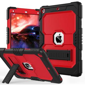 OKP Case for iPad 9th/ 8th/ 7th Generation (2021/2020/2019), Heavy Duty 10.2 inch iPad Shockproof Rugged Protective Cover with Built-in Stand, iPad 9 8 7 Gen Cases for Kids Girls Boys, Black+Red