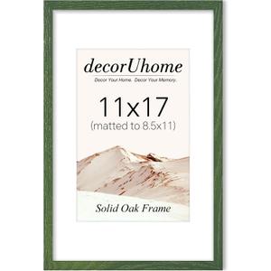 decorUhome Solid Oak Wood 11x17 Picture Frame, Display Pictures 8x12 with Mat or 11x17 without Mat, Wall Hanging Poster Frame, Green, 1 Pack