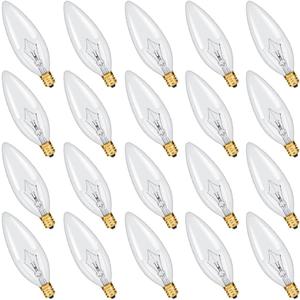 NETEHA 20 Pack Candelabra Torpedo 40W E12 Base 120V Decorative Vintage Light Bulbs, 2700K Warm White Dimmable Edison Candle Bulbs for Chandeliers, Ceiling Fan Lights and Pendants