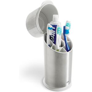 OXO Good Grips Stainless Steel Toothbrush Organizer, Bathroom Organizer and Storage, Toothbrush Holder for Countertop, Sleek Modern Bathroom Accessories