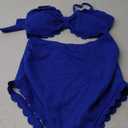 EastElegant Maternity One Piece Swimwear Back Cutout Pregnancy Bikini Scalloped Pregnant Bathing Suit (Large, Blue)