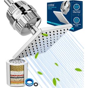 Cobbe High Pressure Filtered Shower Head Combo, Rain Shower Head with 20 Stage Shower Head Filter for Hard Water - Adjustable Replacement Remove Chlorine and Harmful Substances, Chrome (Square)