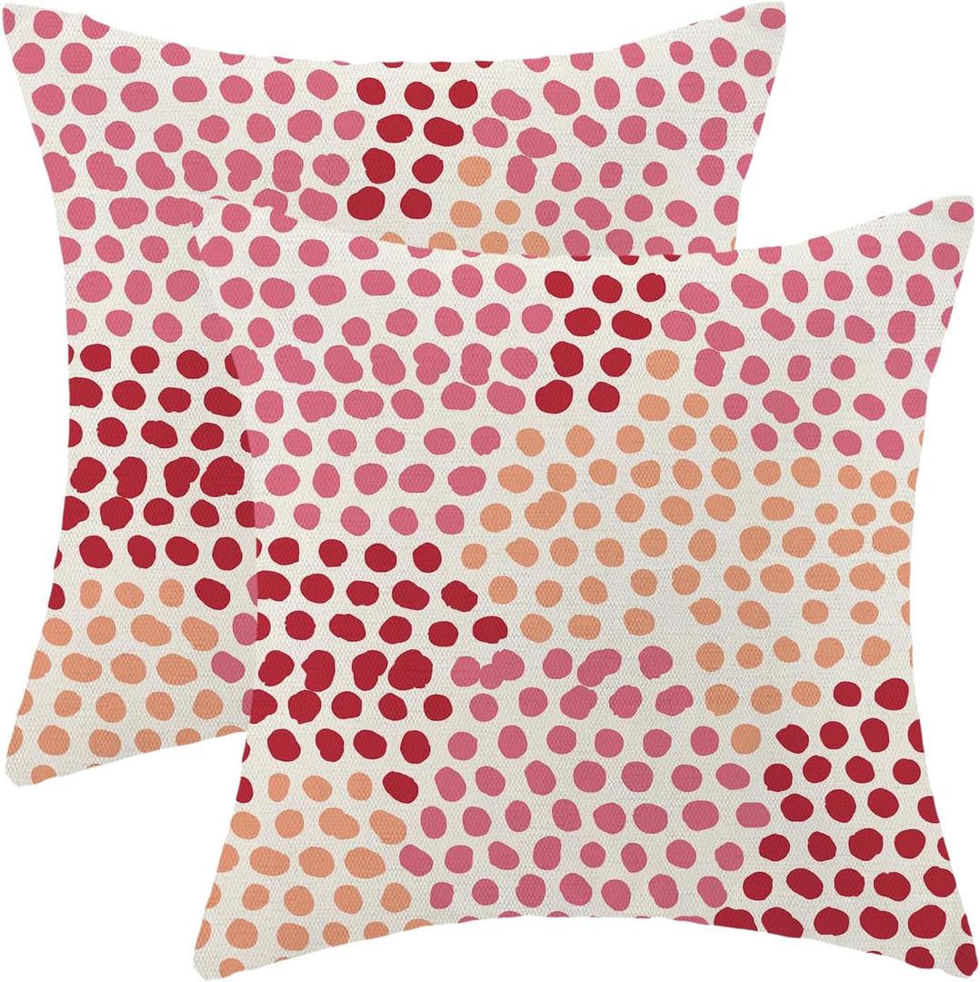 CXMEIFLY Hot Pink Polka Dot Pillow Covers 18x18 Inch Set of 2 Red Coral Outdoor Decor Throw Pillows for Couch Modern Boho Watercolor Aesthetic Decorative Cushion Cases for Home Sofa Bed Decorations