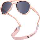 COCOSAND Baby Sunglasses with Strap Polarized Aviator Soft Silicone Nose Pads for Toddler Girls Boys Age 0-24 Months, Pink