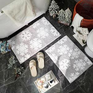 Dunzy 2 Pcs Winter Snowflake Bath Mat Winter Non Slip Soft Microfiber Bathroom Rugs New Year Area Rug for Tub Shower Room Floor, 20 x 32 Inches, 17 x 24 Inches
