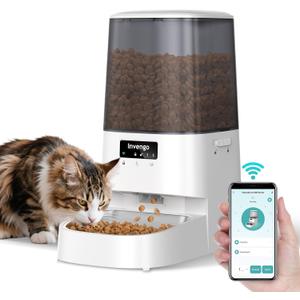 Automatic Cat Feeder with App Control, 5L Food Dispenser for Cats and Small Dogs, 2.4/5G Wi-Fi, Programmable Portions, Anti-Jam & Fresh-Lock, Stainless Steel Bowl, Easy to Clean (White)