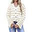 Saodimallsu Womens Striped Cardigan Sweaters Cropped Fall Button Open Front Long Sleeve Knit Sweater Coat with Pockets 33x43