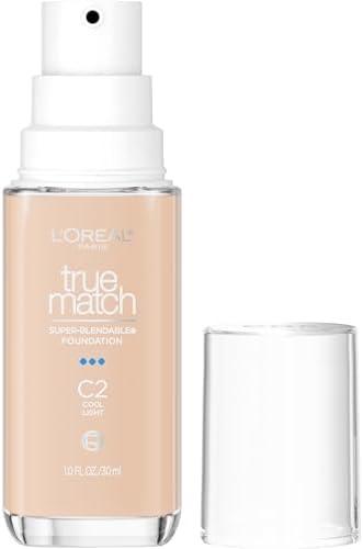 L'Oreal Paris True Match Super-Blendable Foundation, Medium Coverage Liquid Foundation Makeup, C2, Light, 1 Fl Oz