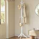 VASAGLE Solid Wood Coat Rack and Stand, Free Standing Hall Coat Tree with 10 Hooks for Hats, Bags, Purses, for Entryway, Hallway, Rubberwood, Cloud White URCR03WT