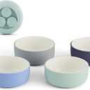 Elk and Friends Kids Porcelain Bowls with Silicone Suction Sleeves | Suitable for Babies/Toddlers | Microwave & Dishwasher Safe | Stay Put Dinnerware | Snack Dishes | 4 Pack (Navy/Gray/Misty Blue/Sage)