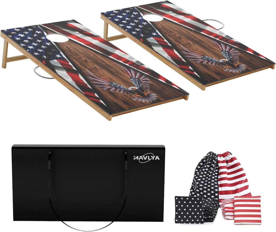Cornhole Board Set,Corn Hole Games for Adults Outdoor,2X4FT Solid Wood Regulation Cornhole Boards with 8 Cornhole Beans Bags & Carry Case