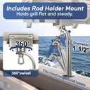 Boat Grill with Rod Holder Mount, 18/8 Stainless Steel Grill, Extra Large Cooking Area for 4-5 People, Fast & Even Heating, 12,000 BTU Propane Grill (Propane Excluded), Marine & Tabletop Portable