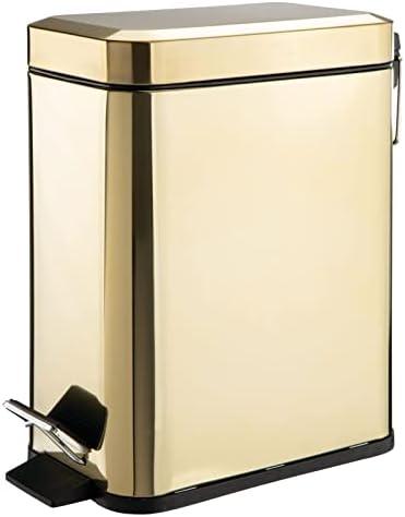 mDesign Small Modern 1.3 Gallon Rectangle Metal Lidded Step Trash Can, Compact Garbage Bin with Removable Liner Bucket and Handle for Bathroom, Kitchen, Craft Room, Office, Garage - Soft Brass