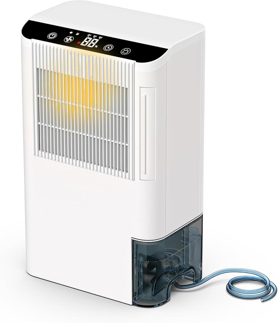 Dehumidifiers for Home, 2000 Sq.Ft Small Dehumidifier with 3.3ft Drain Hose, 2.5L Tank, Timer Sleep Mode, Portable Dehumidifier for Basement, Bedroom, Bathroom (Beige)