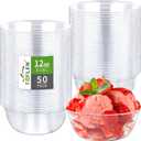 TOFLEN 12 oz Clear Plastic Bowls, 50 Pack Disposable Small Hard Plastic Serving Bowls for Party, Ice Cream, dessert, Fruit, appetizer, Soup, Snack, Home or Event Party Supplies (50)