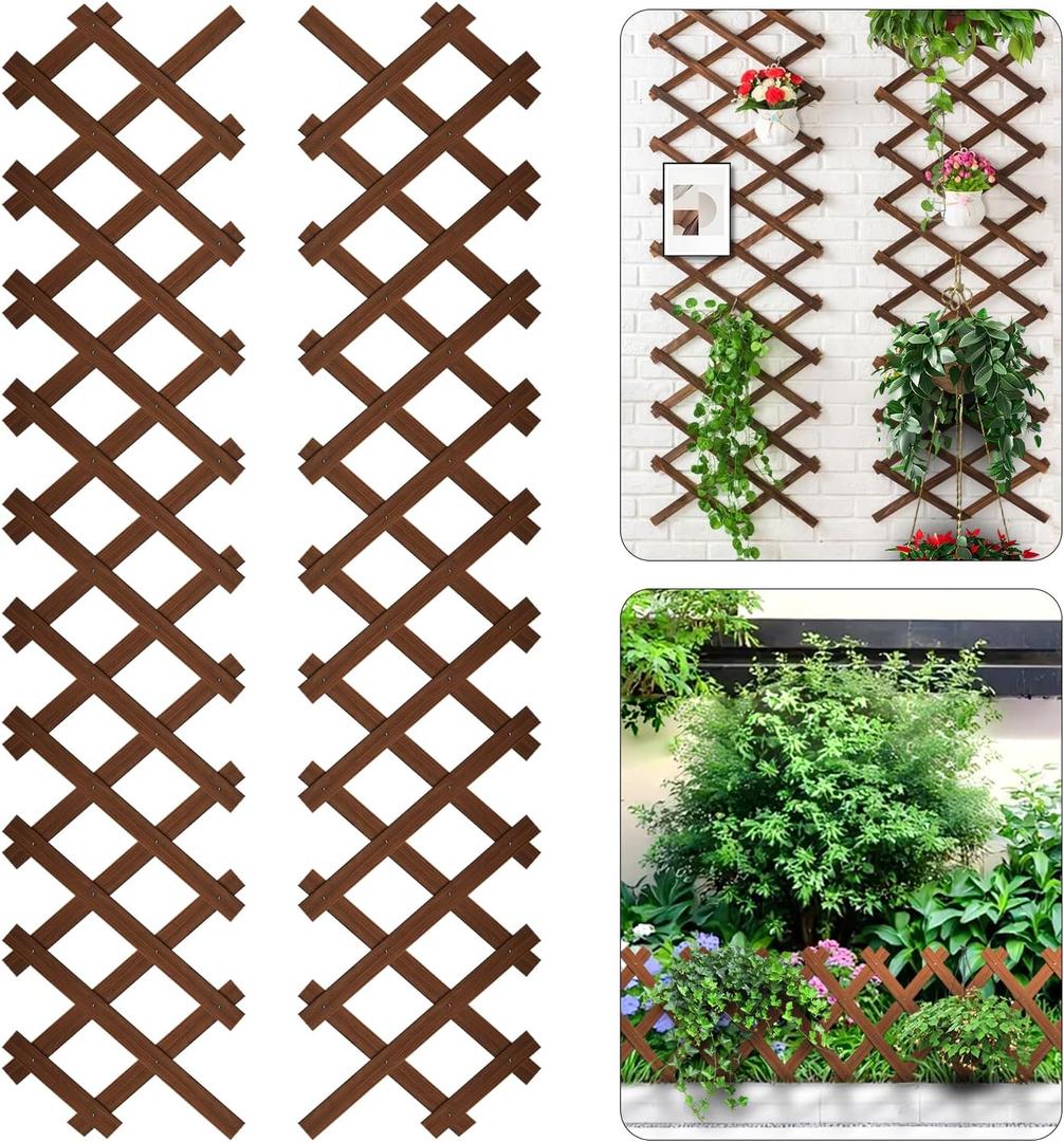 2 Pcs Expandable Garden Trellis,Wood Lattice Fence Panels for Outside, Trellis for Climbing Plants,Natural Wooden Wall Trellis for Climbing Plants Ivy, Roses, Terraces, Room Decoration