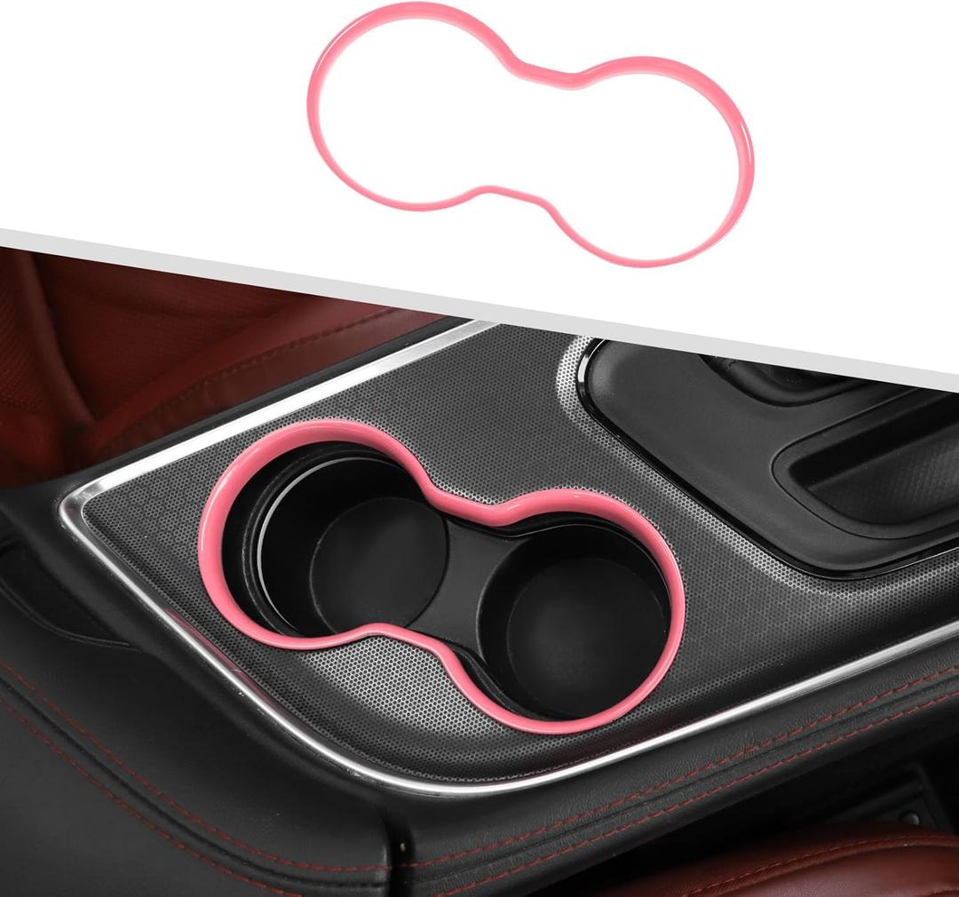 JeCar Front Cup Holder Cover Trim Interior Accessories Compatible with 2015-2020 Dodge Challenger (Pink)