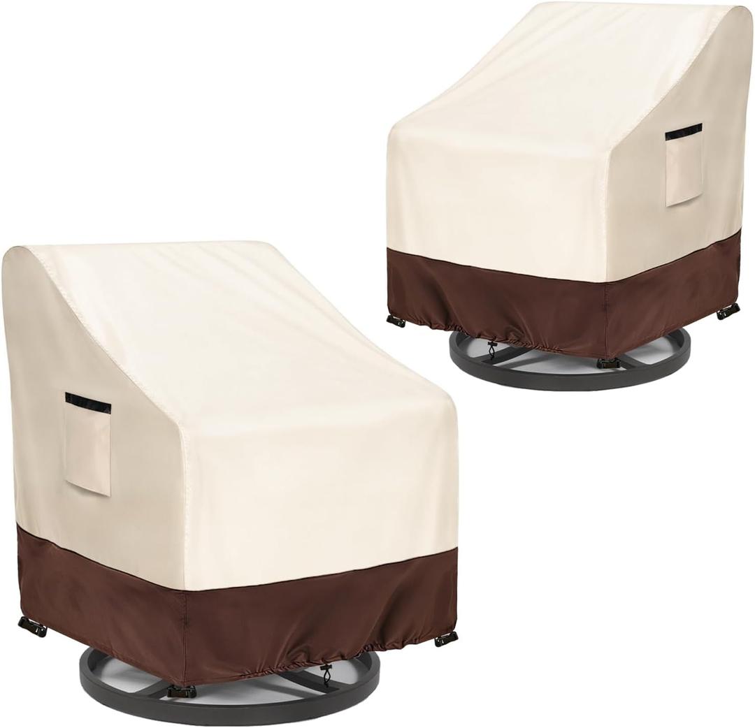Patio Chair Covers 2 Pack, 33W x 35D x 38.5H inches, 600D Heavy Duty Waterproof Outdoor Furniture Cover, Patio Furniture Covers for Lawn/Garden Chiars, Beige & Brown