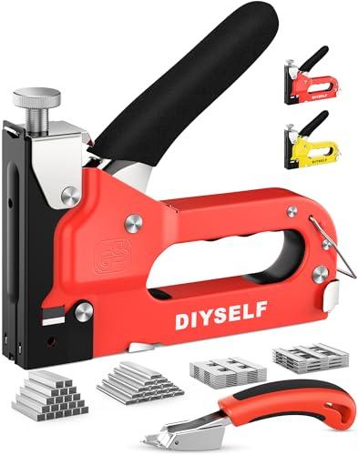DIYSELF Staple Gun for Wood, 4-in-1 Upholstery Staple Gun Heavy Duty, Fabric Stapler, grapadora para Madera, Adjustable Manual Upholstery Stapler for Wall, Crafts, Furniture with 4000 Staples/Remover