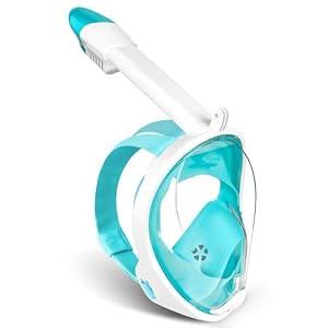 Full Face Snorkel Mask, Snorkeling Mask with Detachable Camera Mount, 180 Panoramic Anti-Fog Anti-Leak Diving Mask for Adult and Kids (Green, Small/ Medium)