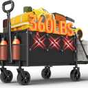 360LBS Collapsible Wagons Carts Foldable, 120L Heavy Duty Folding Beach Wagon Cart with Wheels and Tailgate, Portable Utility Outdoor Wagon for Grocery, Shopping, Garden, Sports, Camping