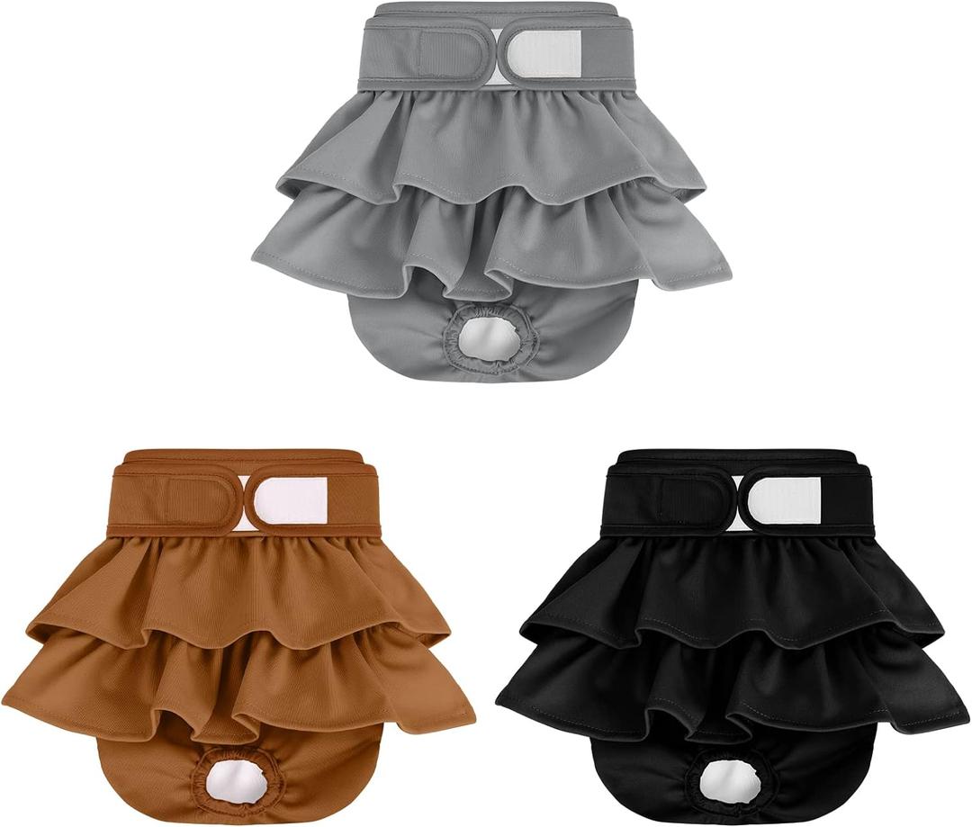 Reusable Dog Diapers Female 3 Pack Washable Highly Absorbent Doggy Diapers Female, Flexible Doggie Diapers, Leak-Proof Durable Puppy Diapers for Dog Period Heat Incontinence Potty Training, XS