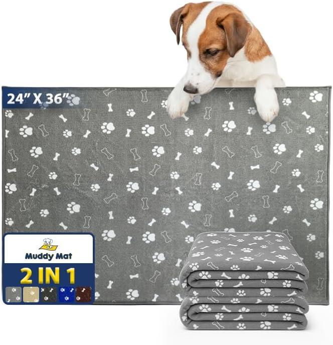 Muddy Mat Washable Pee Pads for Dogs, Super Absorbent Reusable Puppy Pads100% Waterproof Pee & Potty Training Pads for Pets, Non-Slip Dog Pads for Crates, Playpens and Floors - 2 Pack, Grey 24"x36"
