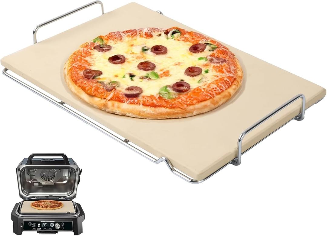 OG900 Pizza Stone with Rack for Ninja Woodfire OG800/OG900 Series XL Grill Accessories, Rectangle Baking Stone for Ninja OG850 OG951 OG952 Pro Connect XL Grills, Pizza Accessories for Pizza Oven