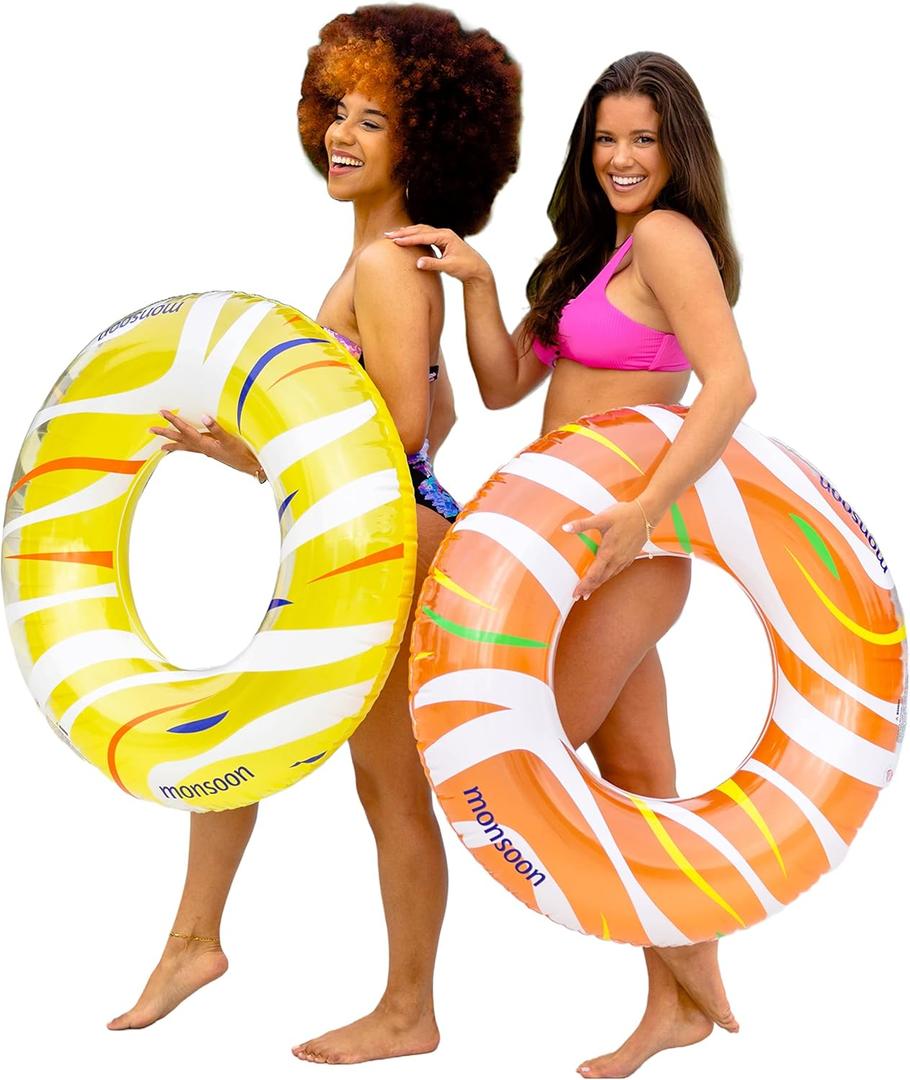 Monsoon [Citrus] 2-Pack Luxury Pool Floats Swimming Float Beach Tube Floaties Ring Tubes (ORANGE YELLOW)