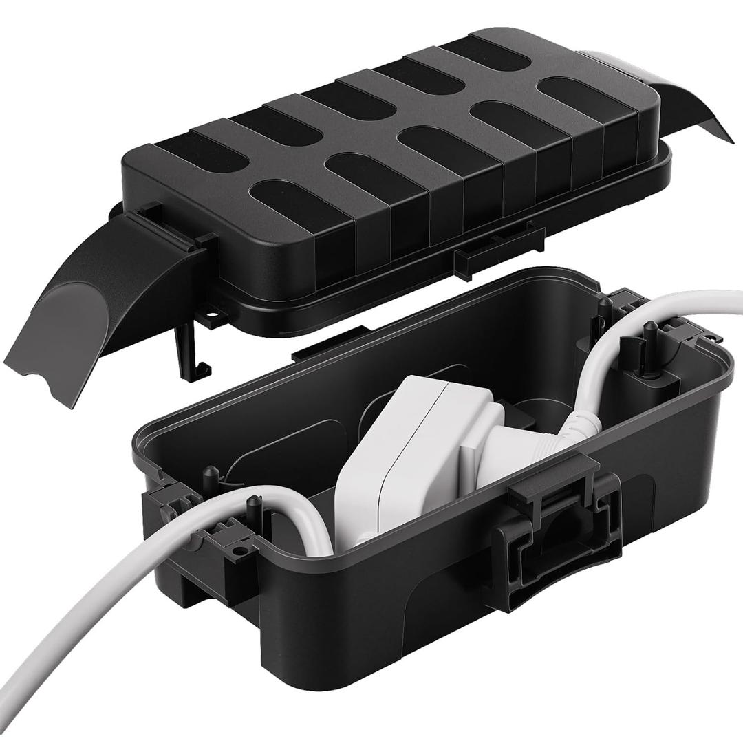 Flemoon Outdoor Electrical Box Waterproof with Detachable Shield Covers, IP55 Waterproof Extension Cord Cover for Plug, Outlet, Halloween, Christmas String Lights, Weatherproof Connection Box, Black