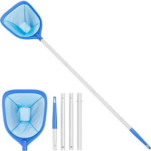 Swimming Pool Skimmer Net Total Length 57 inches, Leaf Rake Net with 4 Section Telescopic Aluminum Pole for Fast Cleaning Ponds, Hot Tub, and Spas, Pool Cleaner Supplies and Accessories (blue)