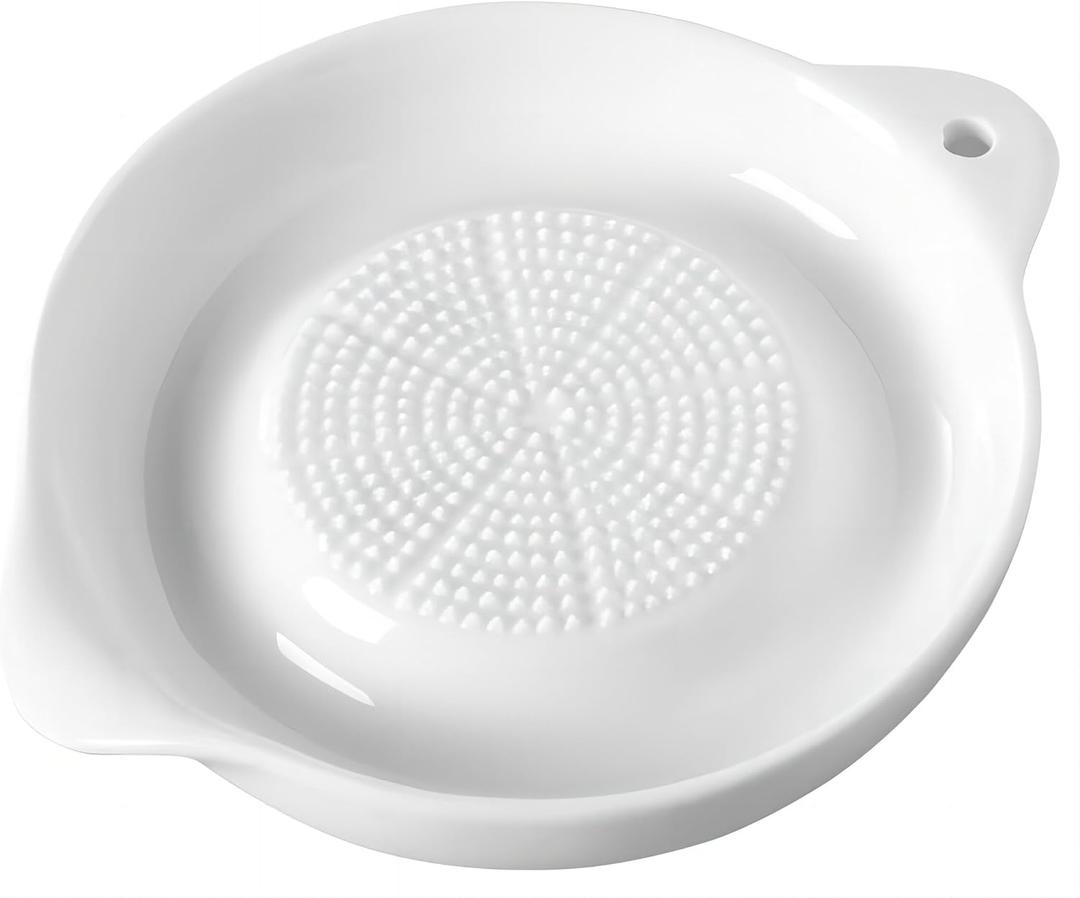 1 Pack Advanced Ceramic Grater Plate for Ginger, Garlic, Onion, Cheese, Lemon, Chocolate, Vegetables and Fruits in Kitchen, White, 6 Inches