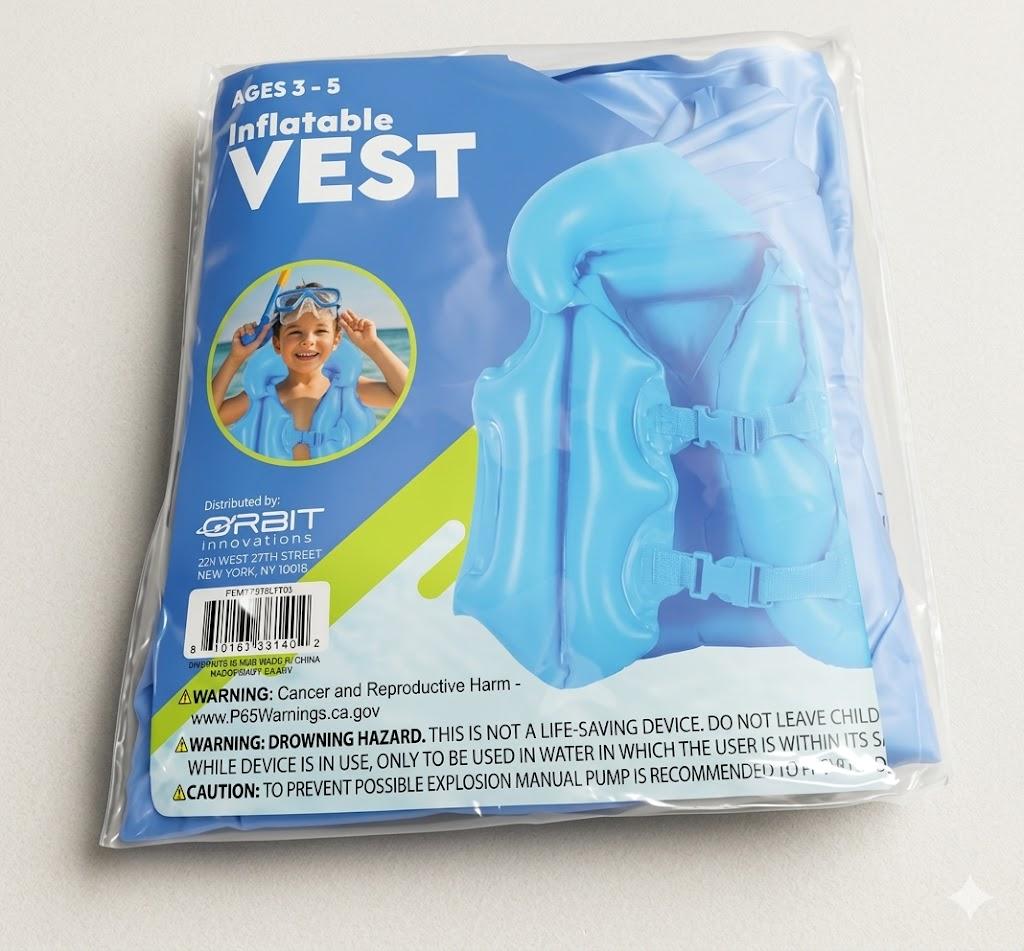 INFLATABLE LIFE VEST, Ages 3-5,  5 Pack