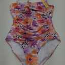 Ekouaer Women's One Piece Swimsuit Ruched Tummy Control Bathing Suits Vintage Retro Push Up Swimwear (Medium, Flower Pink Purple)