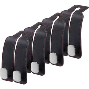 4 Pack Double Car Purse Hook Holds Up to 25 kg / 55 lbs XL Faux Leather with Durable Metal Hook (2.7x2cm)  Perfect Headrest Hooks for Car to Organize Bags and Essentials (Black)