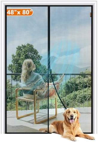 MAGZO Magnetic Screen Door, Fits Door Size 48 x 80 Inches, Actual Screen Size 50 x 81 Inches Reinforced Fiberglass Mesh Curtain for Front and Entry Entrance Mesh with Full Frame Hook & Loop, Gray