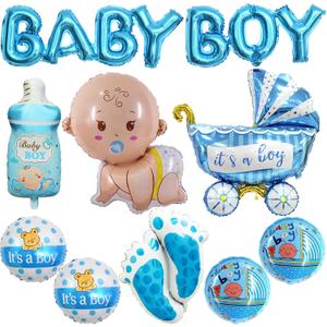 10 Pcs Baby Boy Balloons, Blue Baby Shower Balloons for Boy, Its A Boy Balloon Mylar Baby Boy Letter Foil Balloon for Welcome Home Gender Reveal Party Decorations