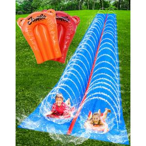 JAMBO 30FT x 8FT XXL MEGA Water Slide and 2 Bodyboard Updated Model Extra Long Extra Wide Slip Splash and Slide for Kids, Heavy Duty Backyard Lawn Waterslide, Outdoor Water Toy, Splash Mat Splash Pad (Double Lane 30FT)