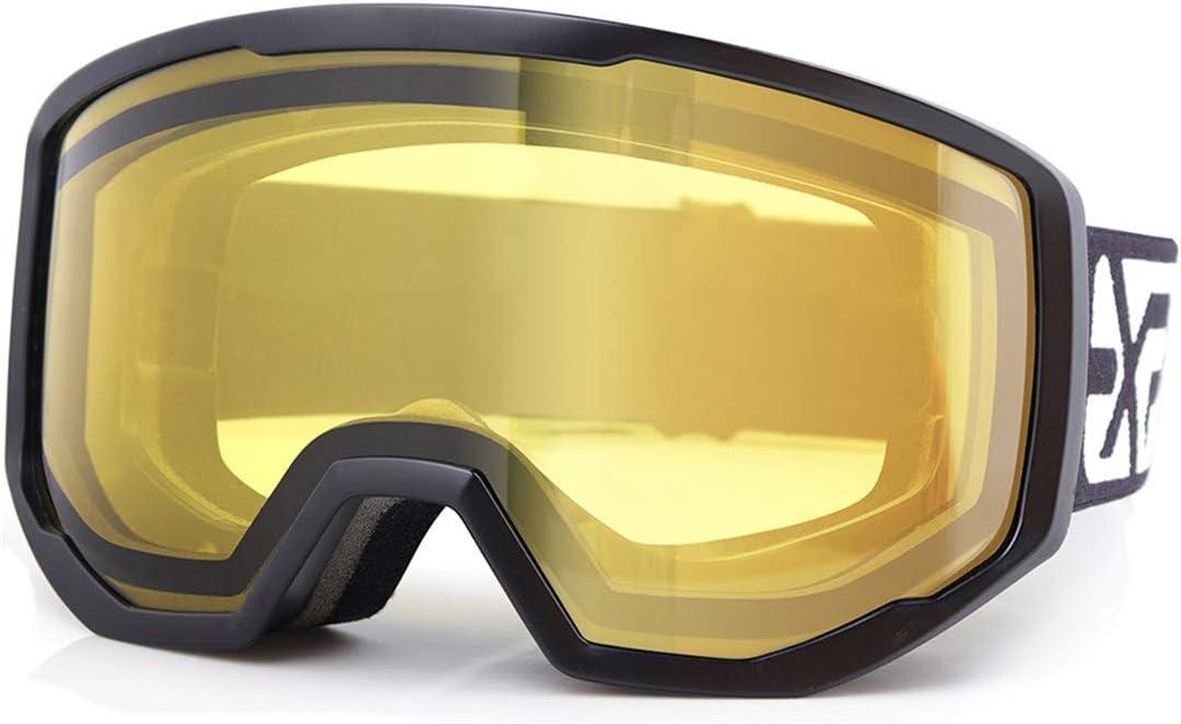 EXP VISION Ski/Snowboard Goggles for Men Women, OTG Snow Goggles Anti Fog UV Protection (Black Frame Yellow)