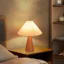 Ziqqeelam Wood Grain Small Table Lamp, Cute Table Lamp, Pleated Table Lamp, Wooden Bedroom Lamps for Nightstand, Small Scalloped Lamp Shade Table Lamps for Small Spaces for Bedroom,Living Room